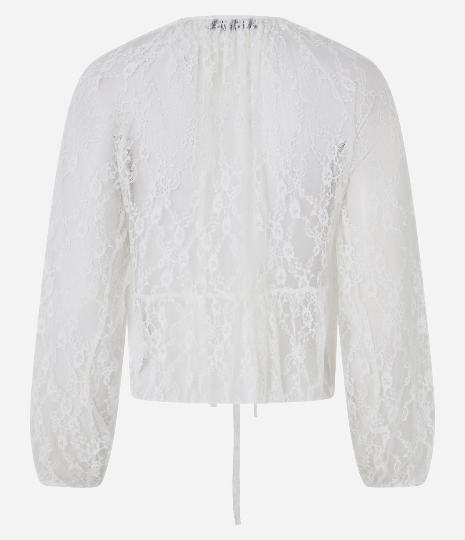 Blusa Bata em Renda com Amarração Frontal Branco 7