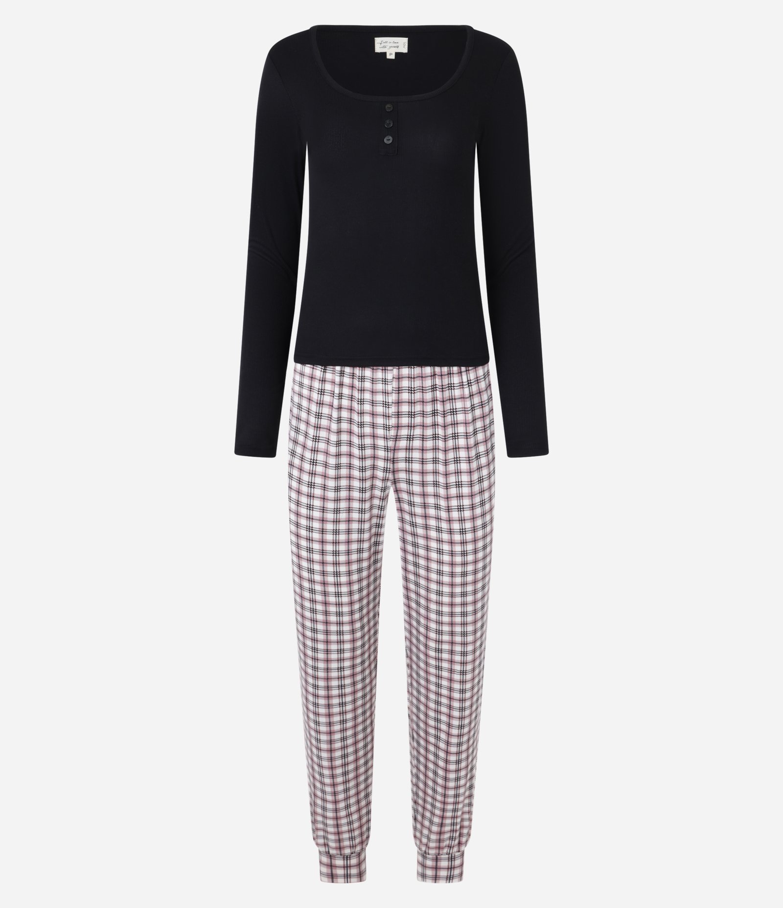 Pijama Longo em Ribana com Calça Xadrez Multicores 4