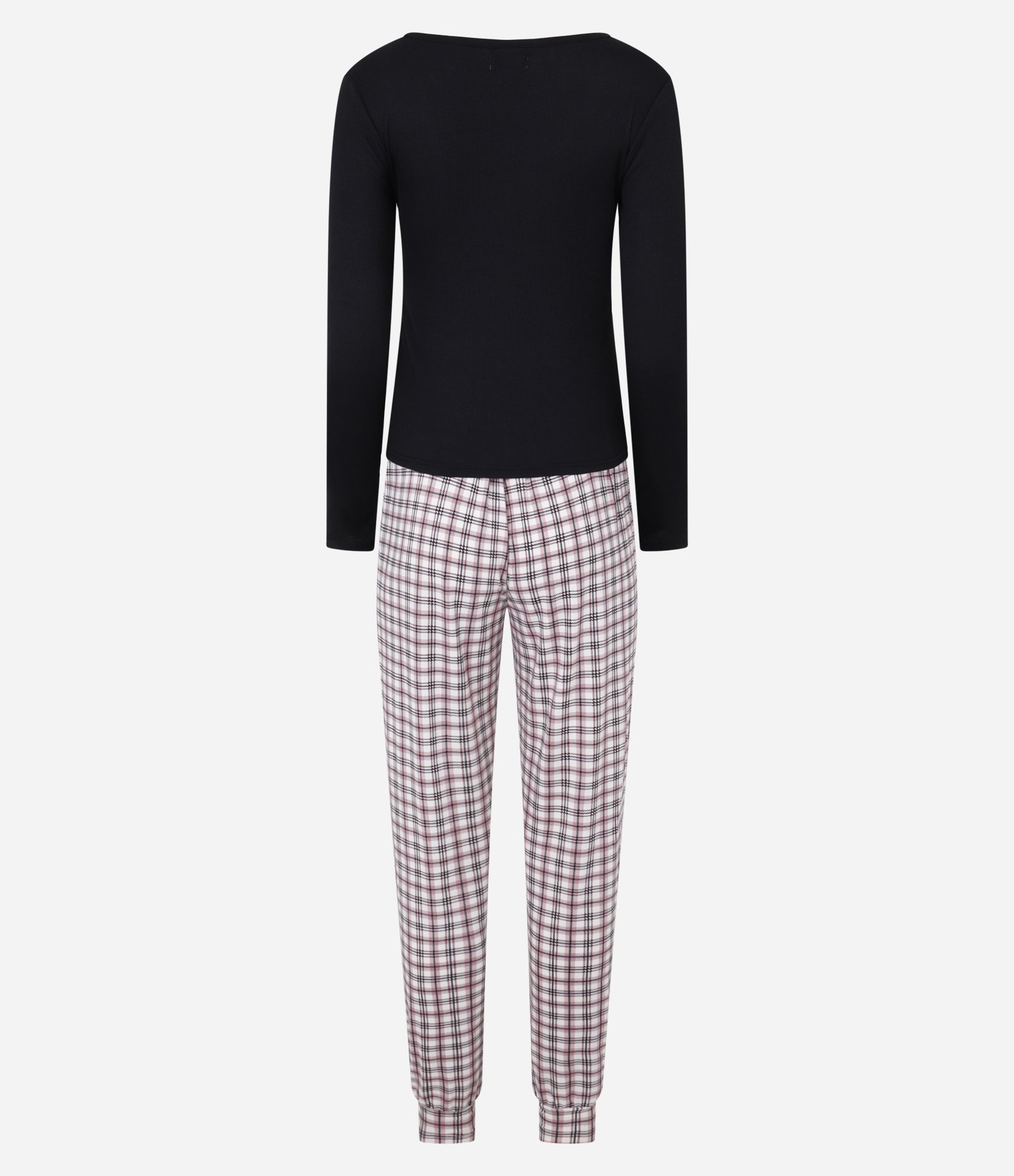 Pijama Longo em Ribana com Calça Xadrez Multicores 5