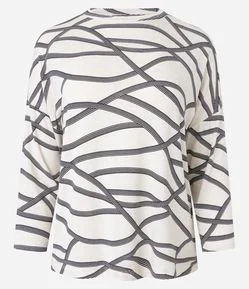 Blusa em Viscose com Manga 7/8 e Estampa Geométrica
