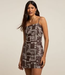 Vestido Curto em Viscolinho com Estampa Lenço