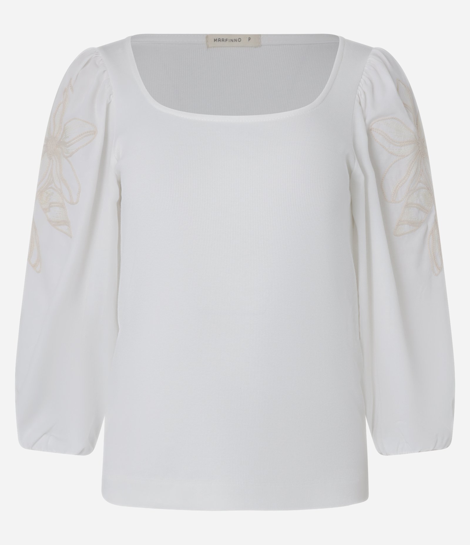 Blusa em Ribana com Bordado Floral Branco 1