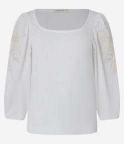 Blusa em Ribana com Bordado Floral