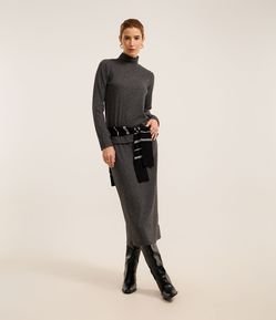 Saia Reta Midi com Malha Brushed com Elástico na Cintura