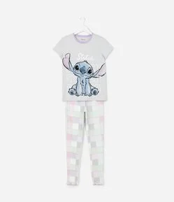 Pijama Longo Infantil em Algodão com Estampa Stitch - Tam 5 ao 14 Anos