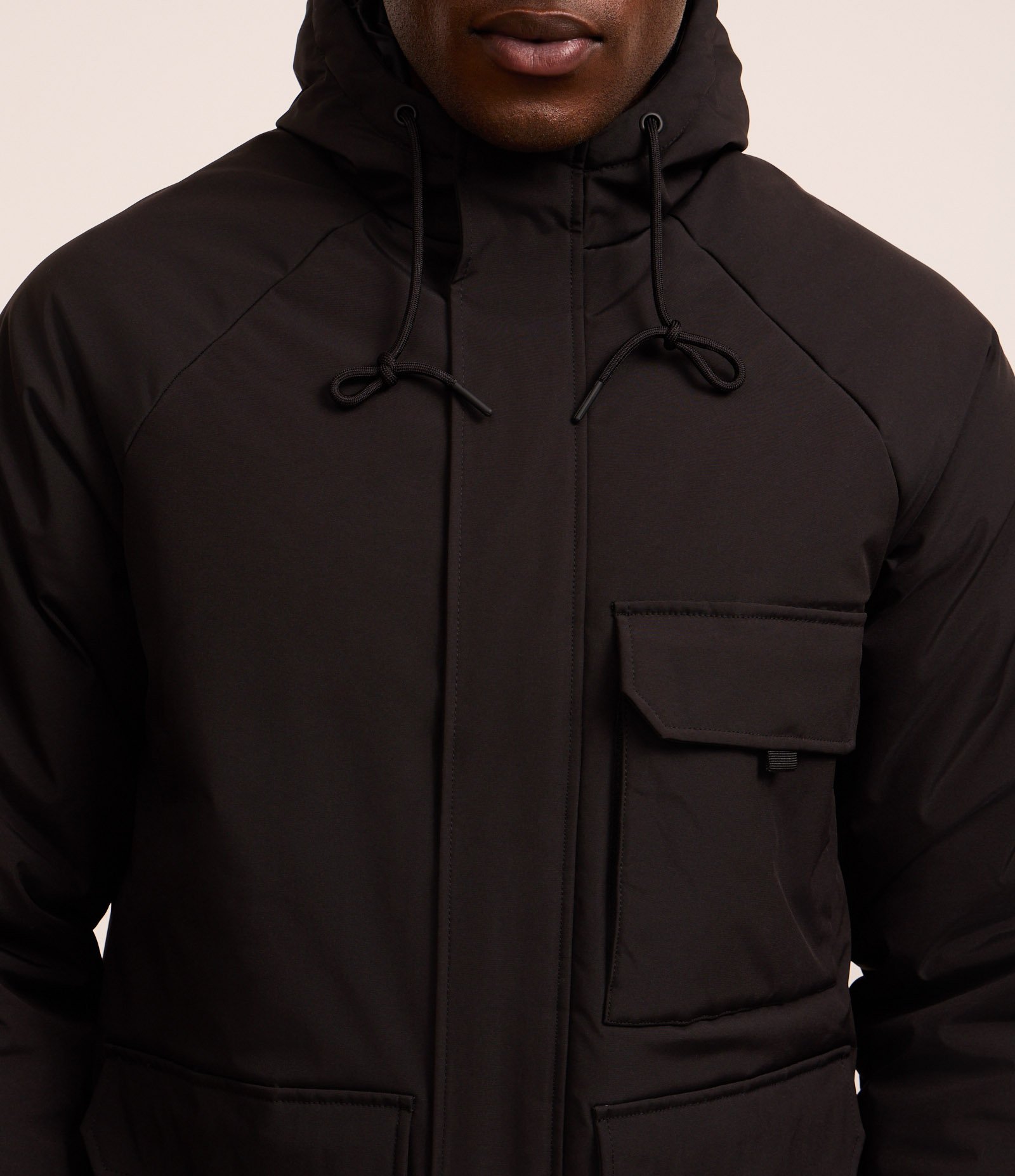 Jaqueta Parka em Poliamida com Capuz e Bolsos de Lapela Preto 3