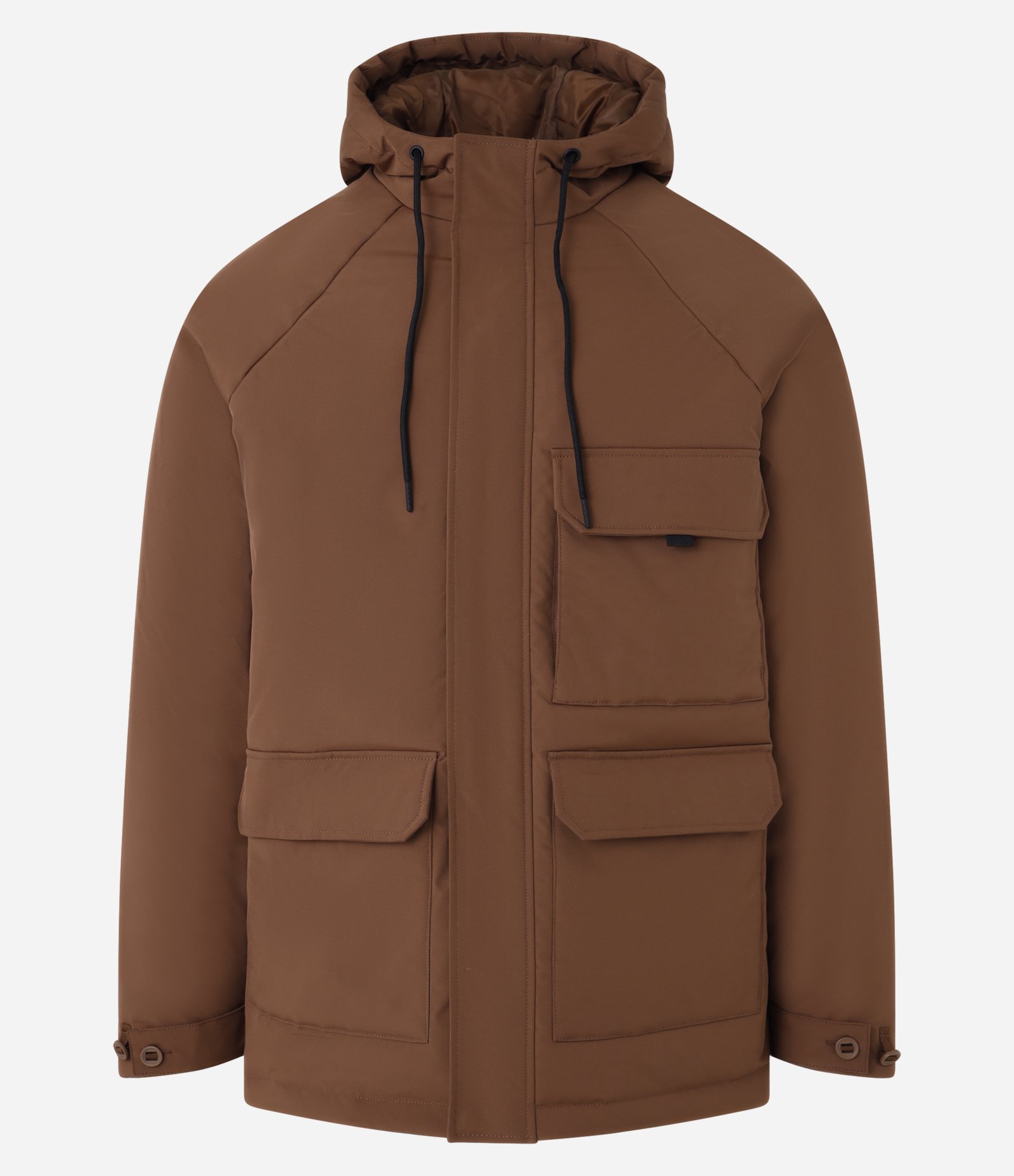Jaqueta Parka em Poliamida com Capuz e Bolsos de Lapela Marrom 6