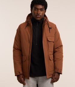 Jaqueta Parka em Poliamida com Capuz e Bolsos de Lapela