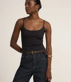 Body em Poliamida com Alças Finas e Decote U