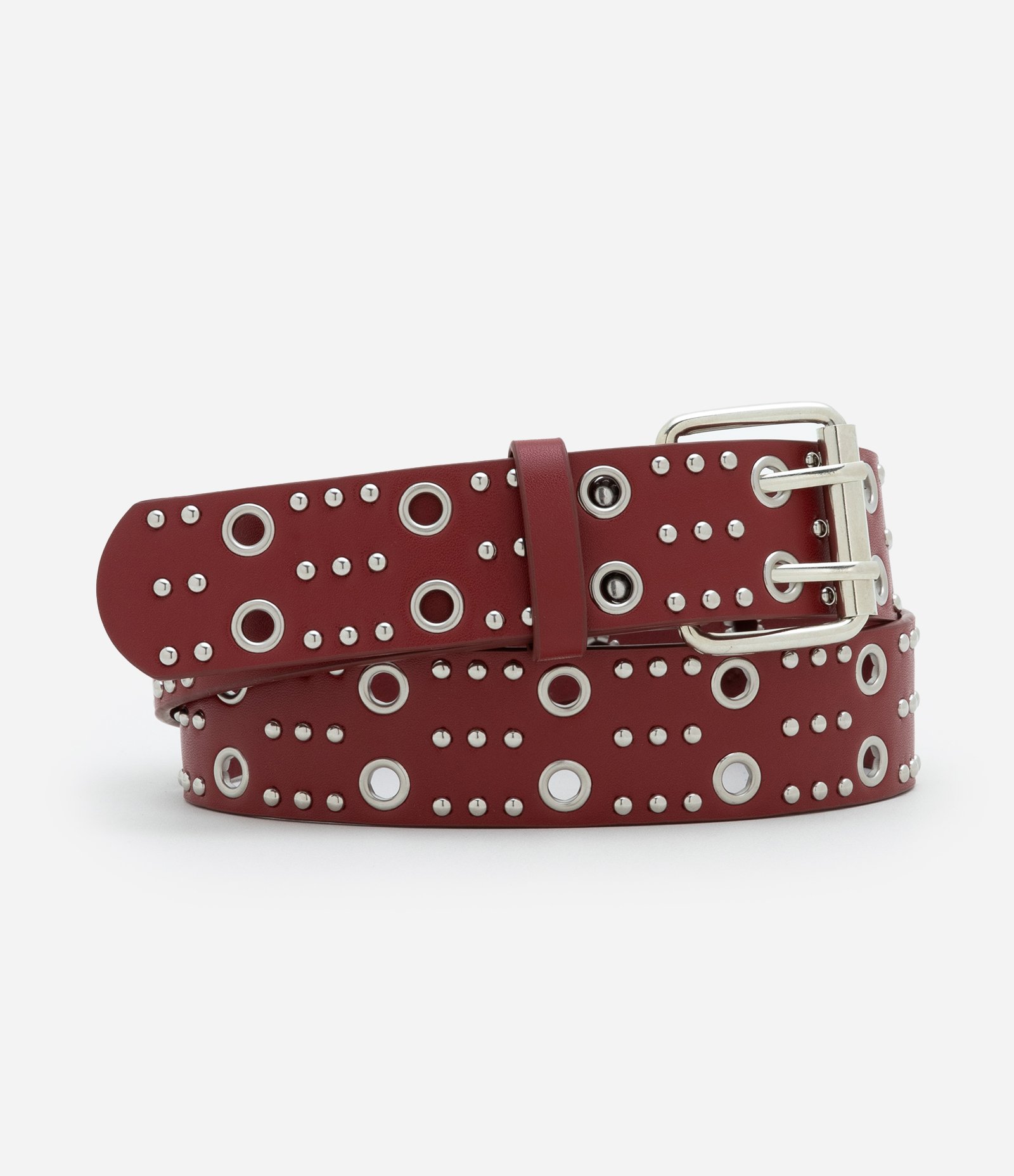Cinto Médio em Glossy com Tachinhas e Ilhós com Fivela em Níquel Vermelho 1