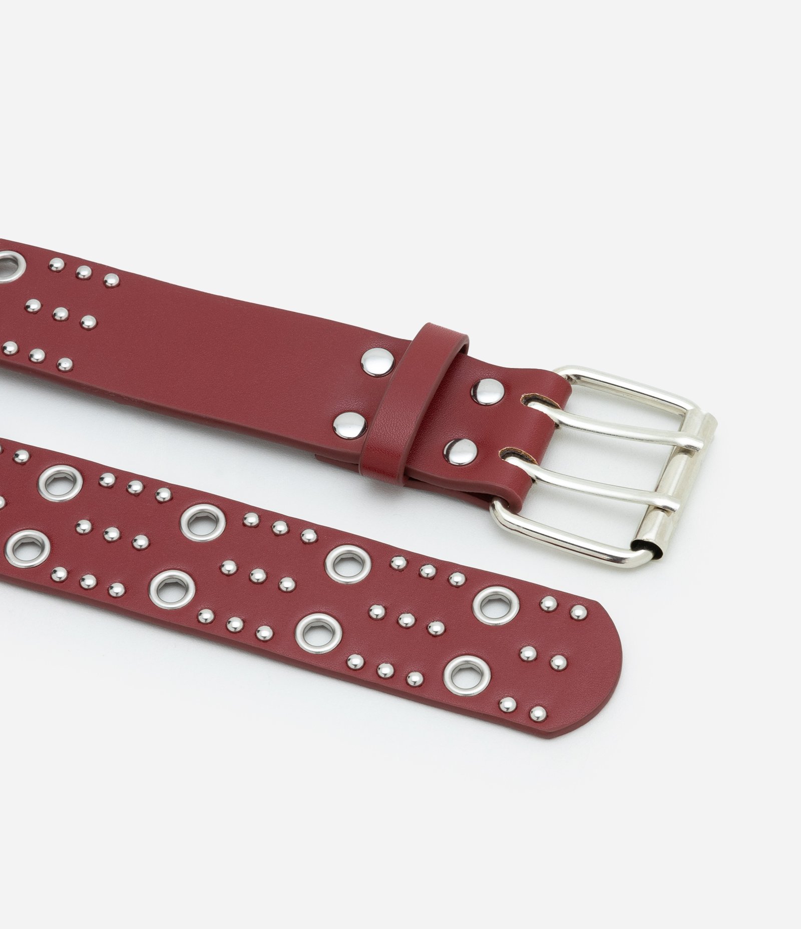 Cinto Médio em Glossy com Tachinhas e Ilhós com Fivela em Níquel Vermelho 2