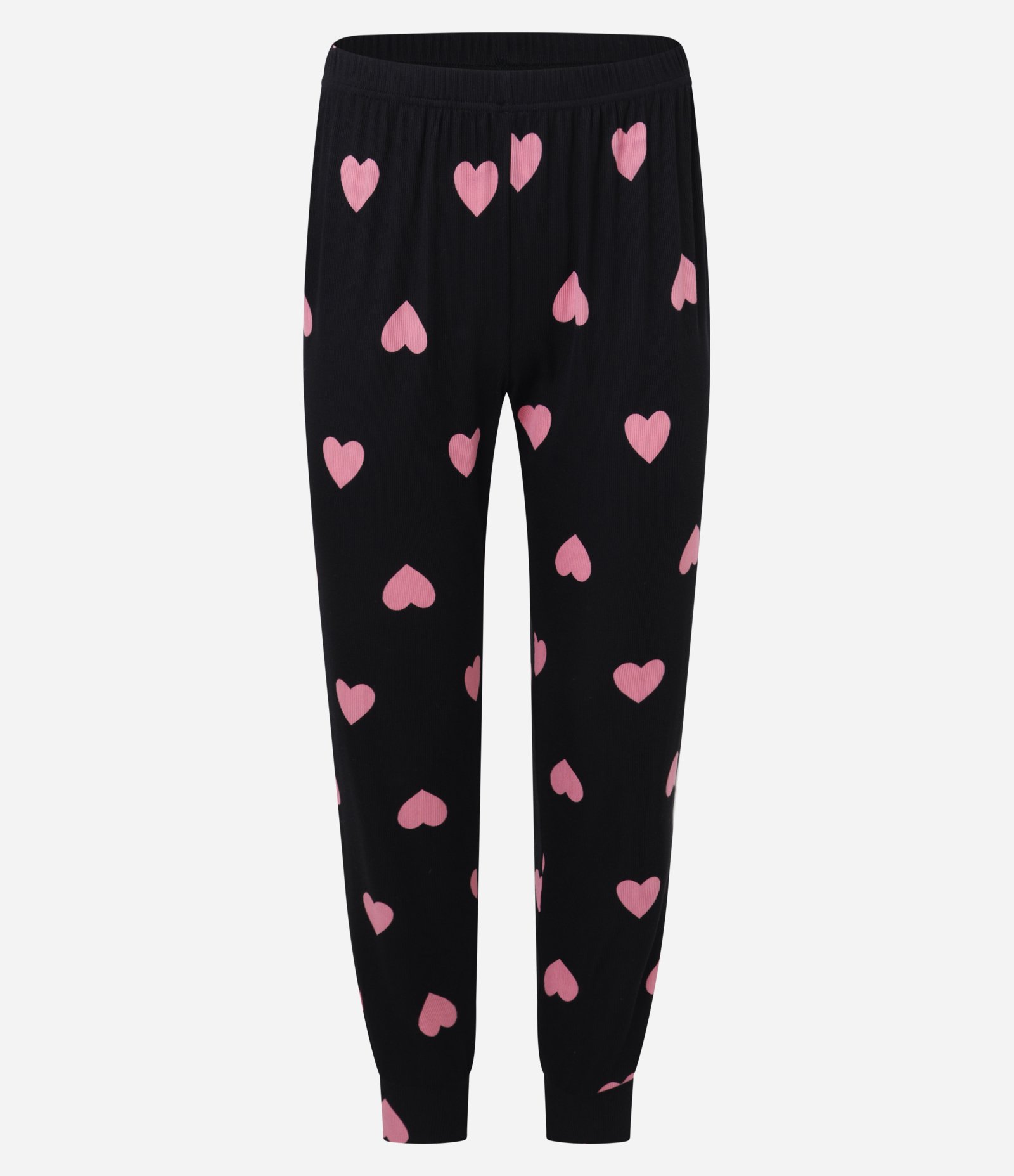 Pijama Longo em Ribana com Estampa de Corações e Botões na Gola Preto 7