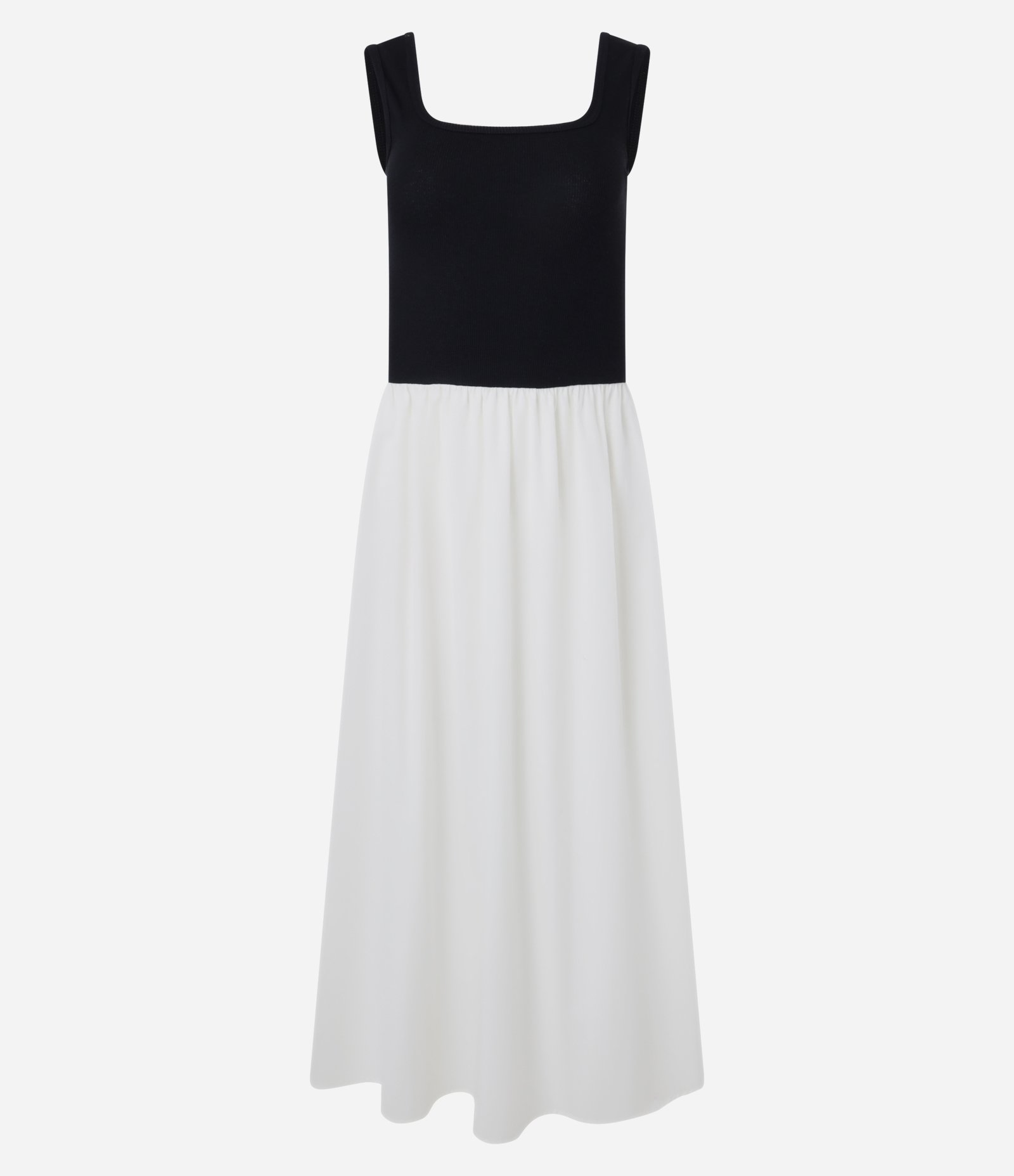 Vestido sem Manga em Tricoline com Bloco de Cor Preto/Branco 5