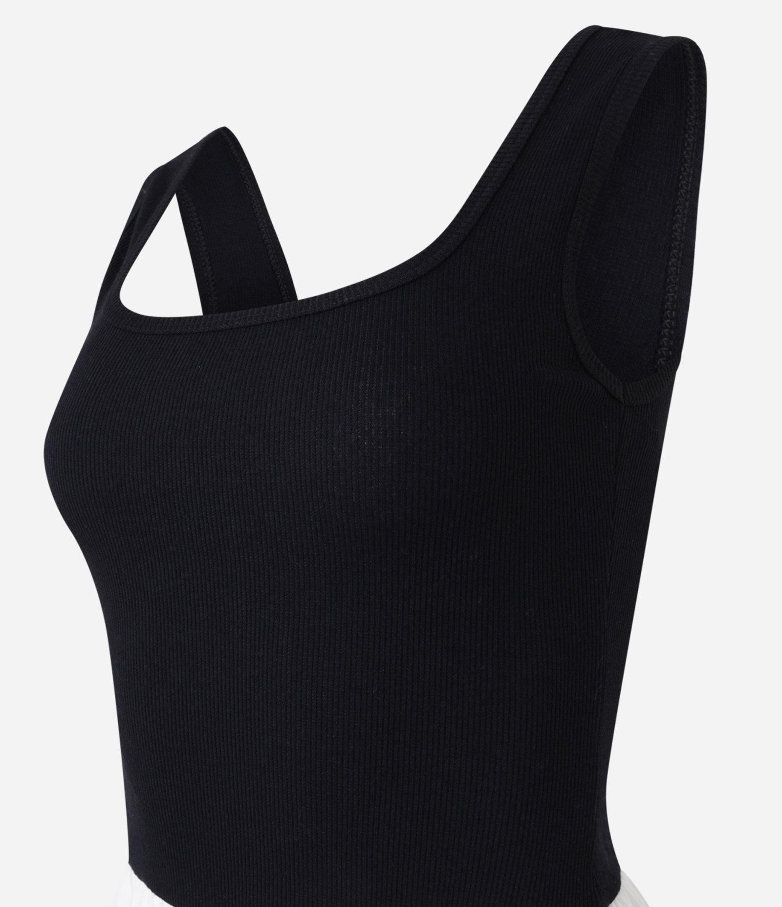 Vestido sem Manga em Tricoline com Bloco de Cor Preto/Branco 6