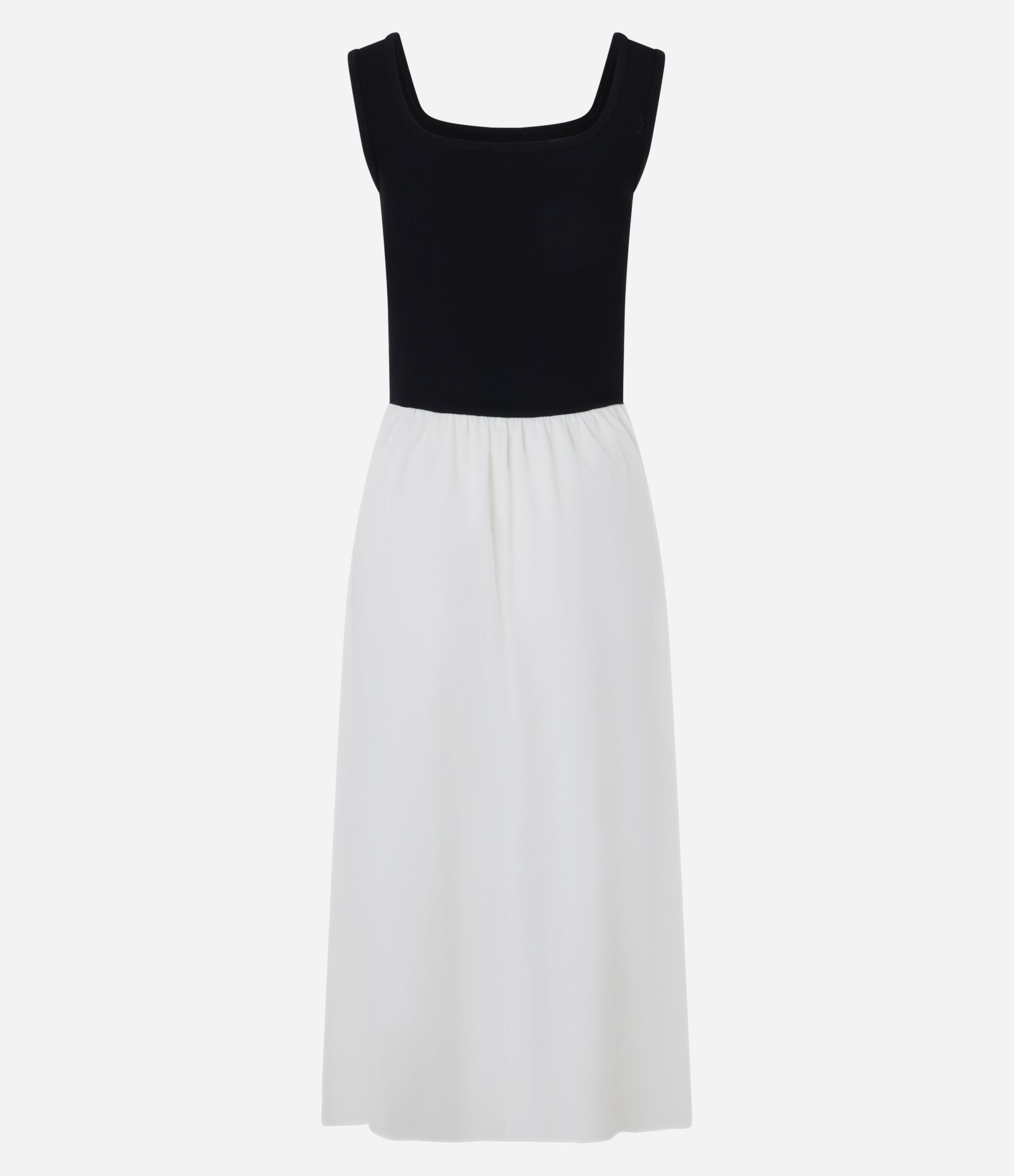 Vestido sem Manga em Tricoline com Bloco de Cor Preto/Branco 7