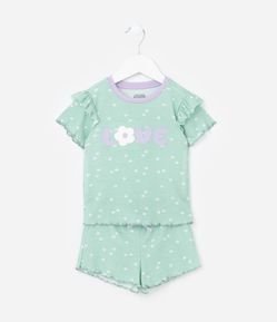 Pijama Infantil em Ribana Bordado e Babados - Tam 2 a 4 Anos