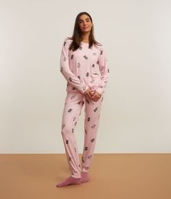 Pijama Longo com Estampa de Gatinhos