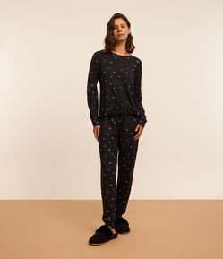 Pijama Longo com Amarração na Barra e Estampa Lacinhos