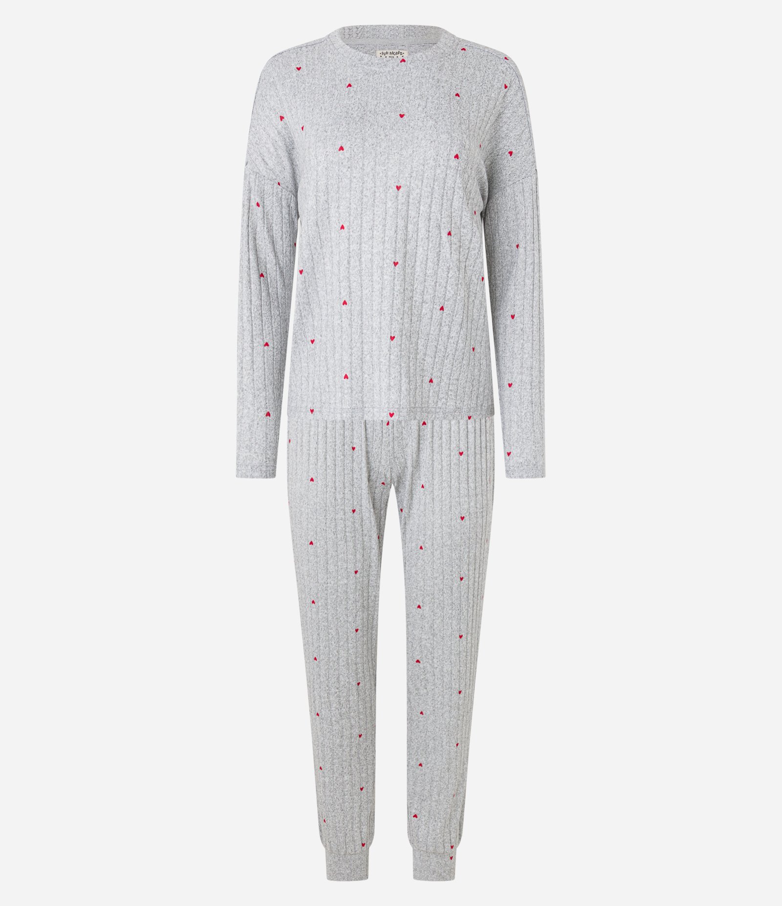 Pijama Longo em Tricô com Estampa de Corações Cinza 4