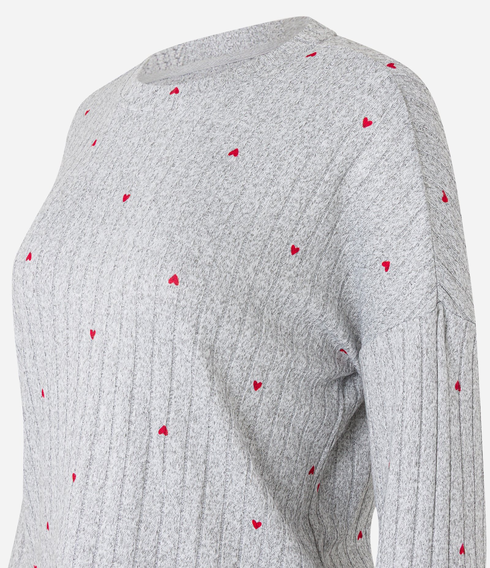 Pijama Longo em Tricô com Estampa de Corações Cinza 5