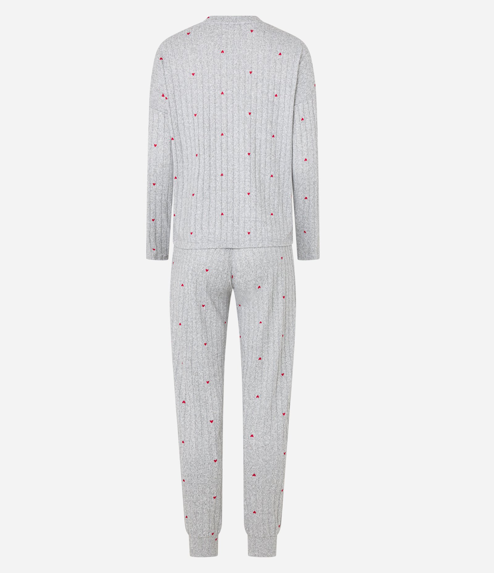 Pijama Longo em Tricô com Estampa de Corações Cinza 6