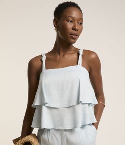 Blusa de Alça em Viscolinho com Babados Sobrepostos