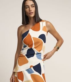 Blusa Ombro Só com Barra Assimétrica e Estampa Abstrata