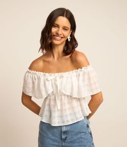 Blusa Peplum em Chiffon com Textura e Laço Frontal