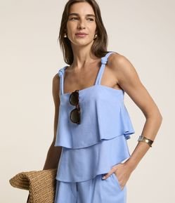 Blusa de Alça em Viscolinho com Babados Sobrepostos