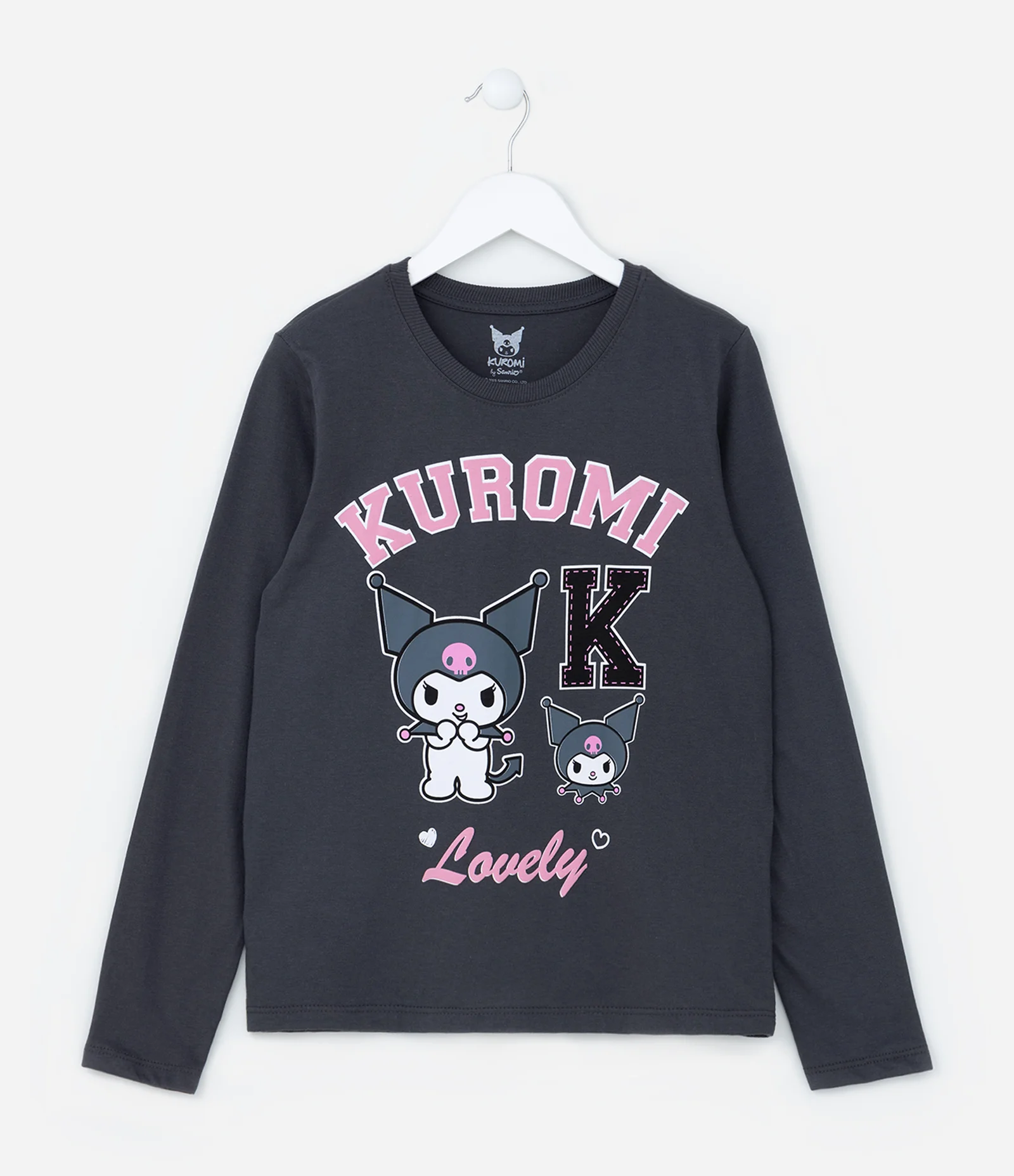 Camiseta Infantil com Estampa Kuromi - Tam 5 a 14 anos Cinza Escuro 1