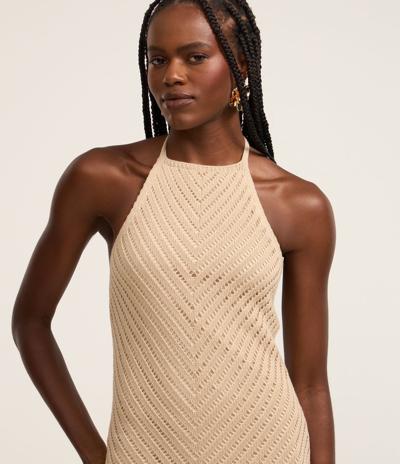 Vestido Frente Única New Midi em Tricô com Fenda nas Costas Off White 3