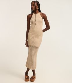 Vestido Frente Única New Midi em Tricô com Fenda nas Costas