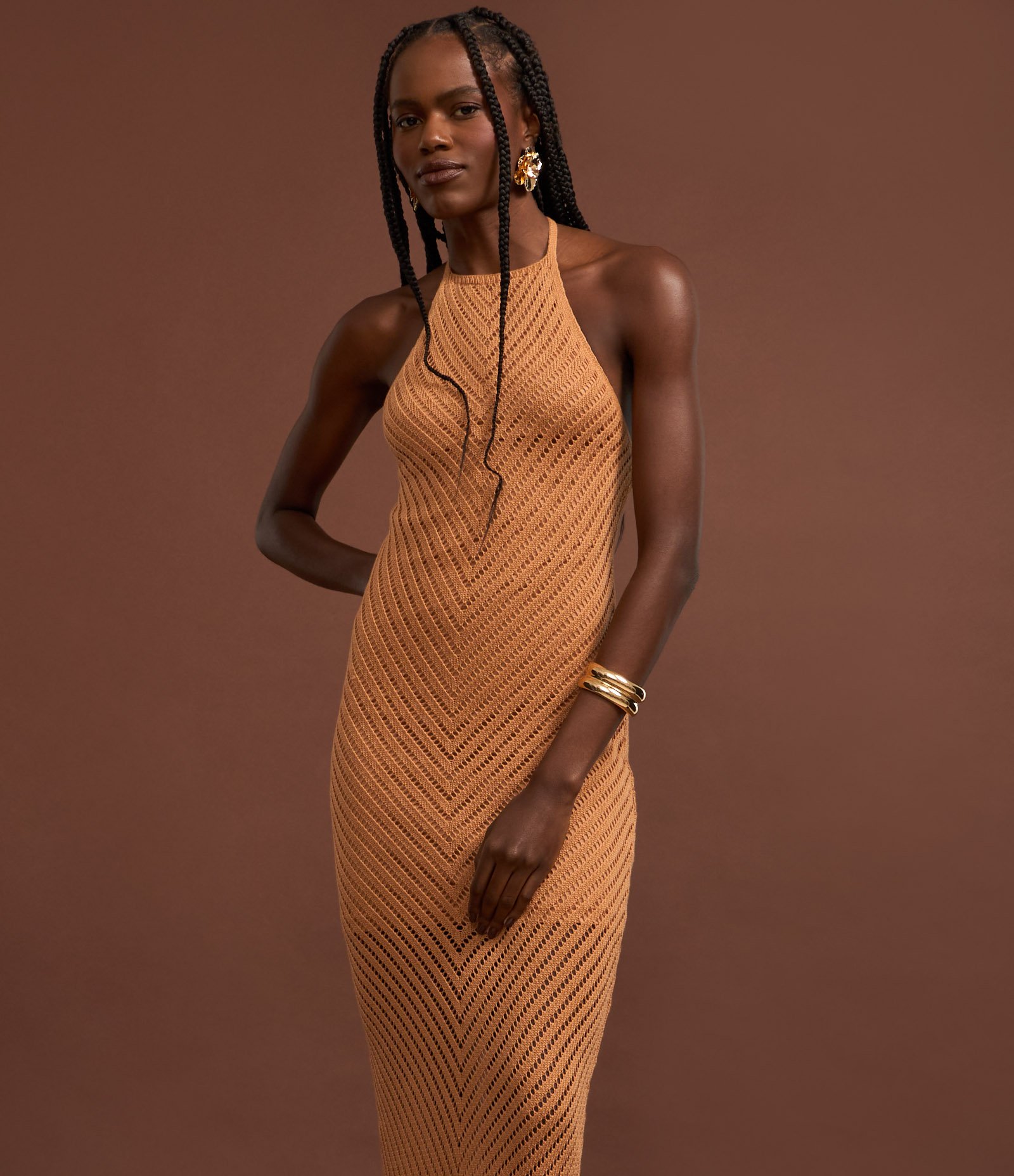 Vestido Frente Única New Midi em Tricô com Fenda nas Costas 4