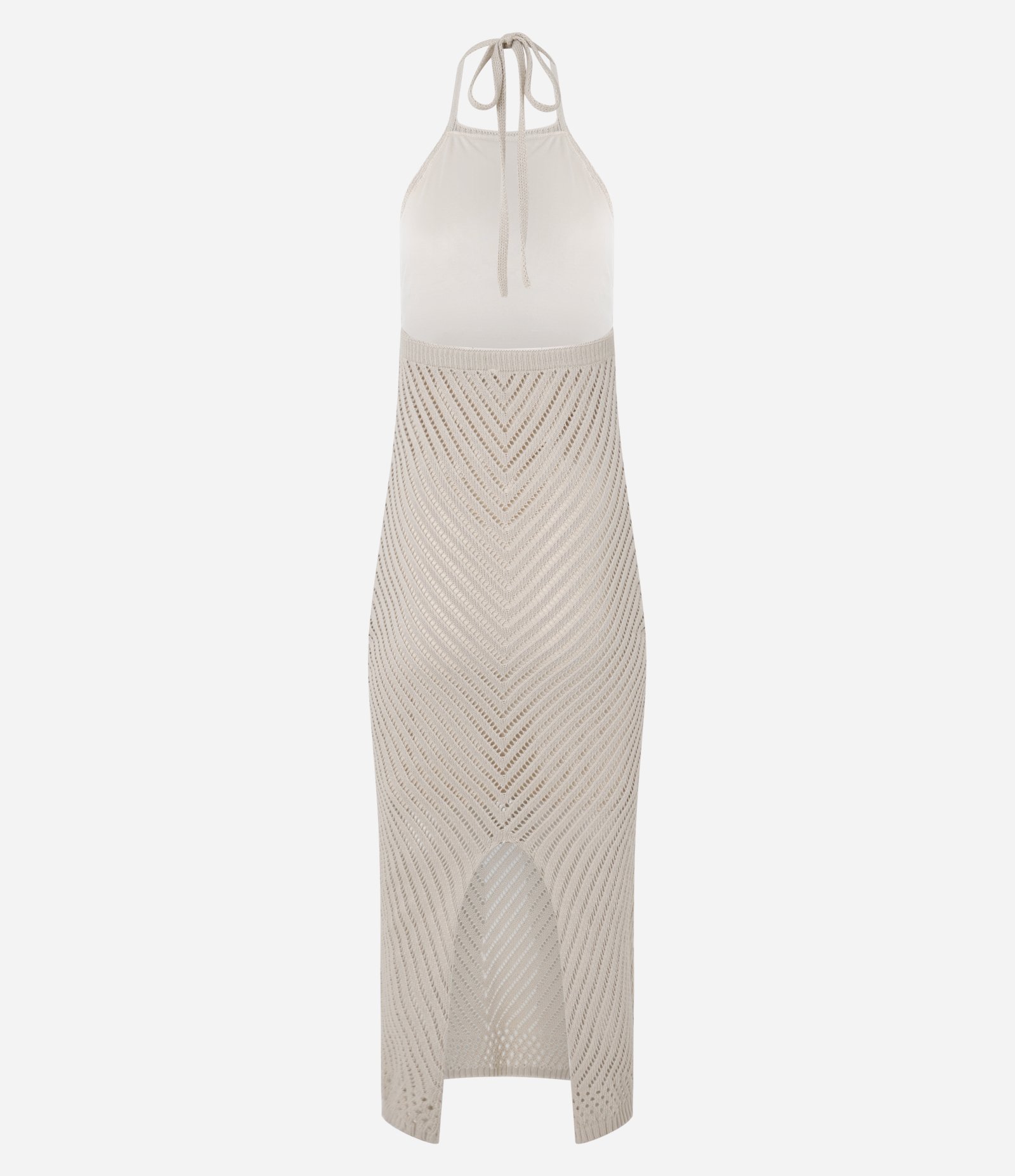 Vestido Frente Única New Midi em Tricô com Fenda nas Costas Off White 7