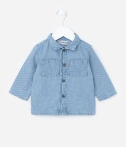 Jaqueta Infantil em Jeans com Estampa Listrada - Tam 0 a 18 meses