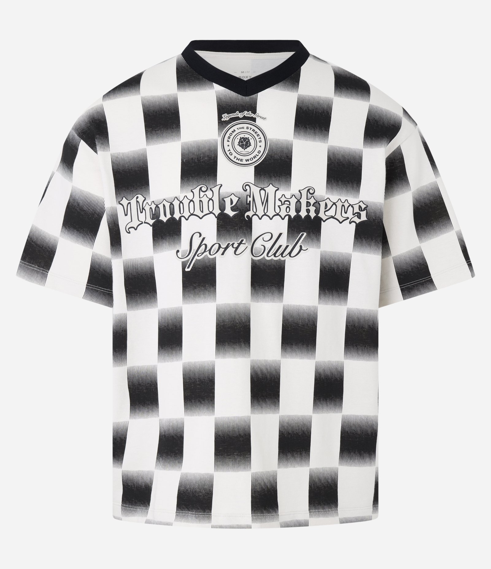 Camiseta Boxy Sportcore em Malhão com Estampa Quadriculada e Lettering Preto/Branco 5