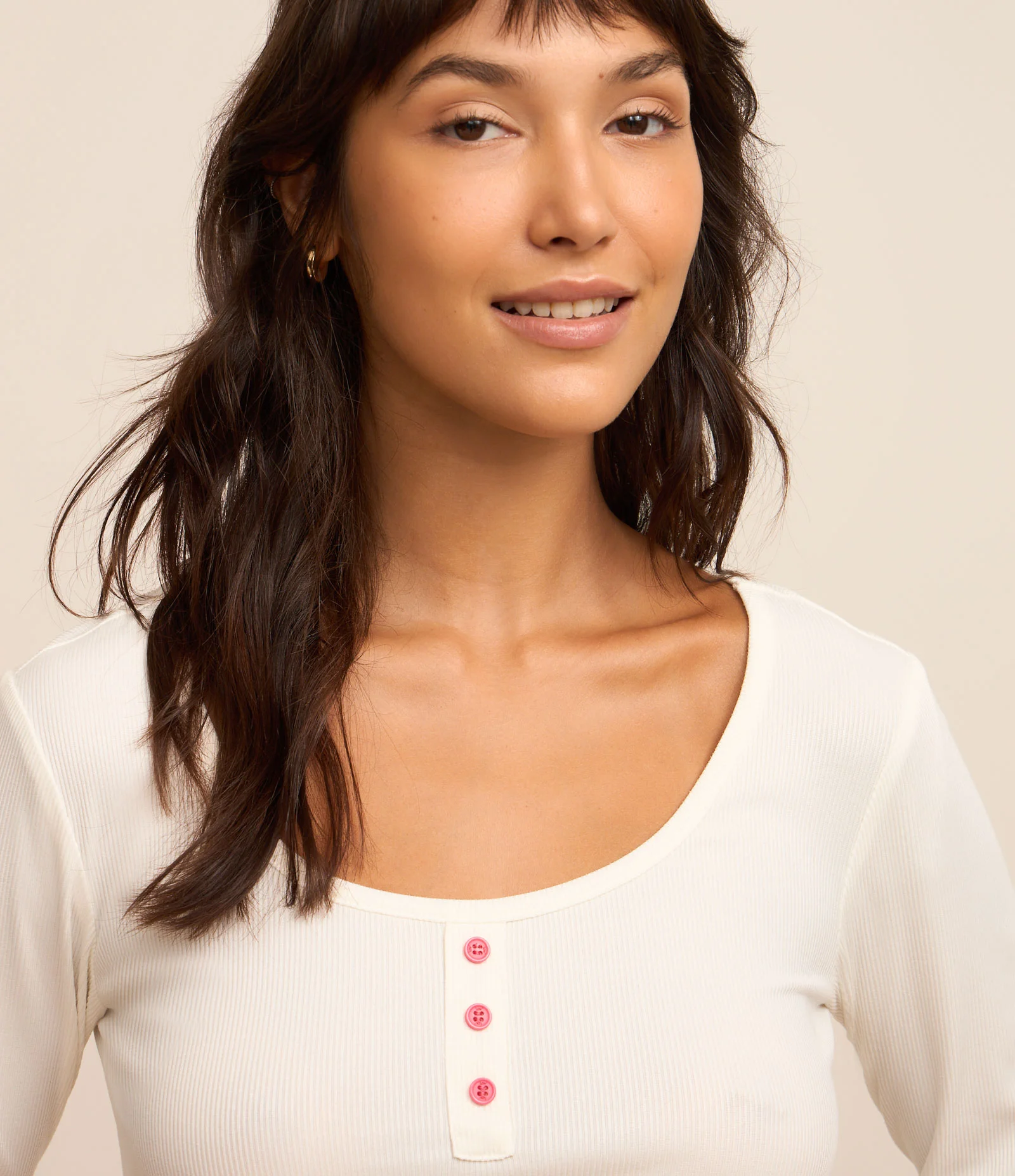 Pijama Longo em Ribana com Botões e Estampa Girly Branco/Rosa 2