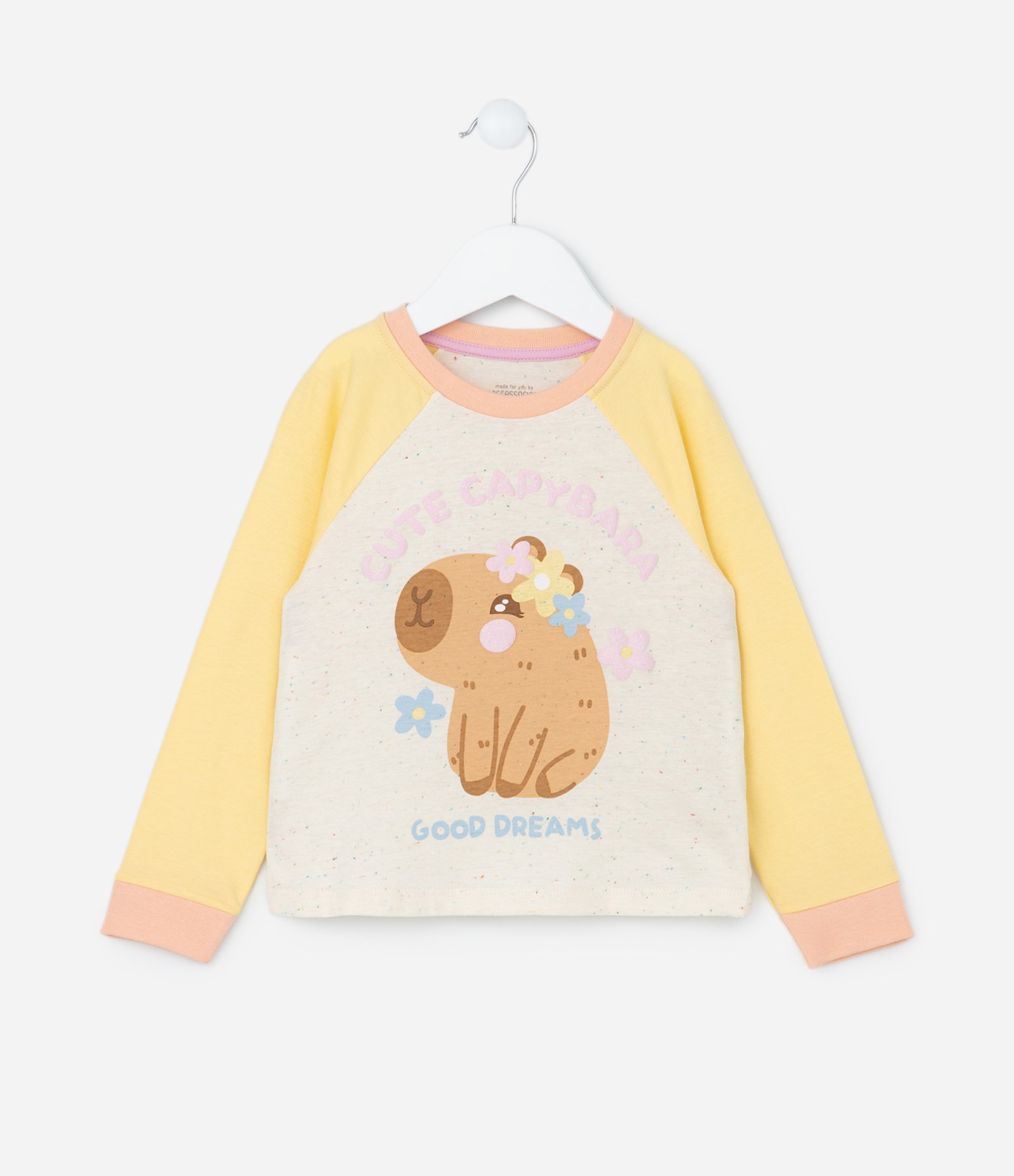 Pijama Longo Infantil com Estampa Capivara com Flores - Tam 2 a 6 Anos Amarelo/Laranja 2