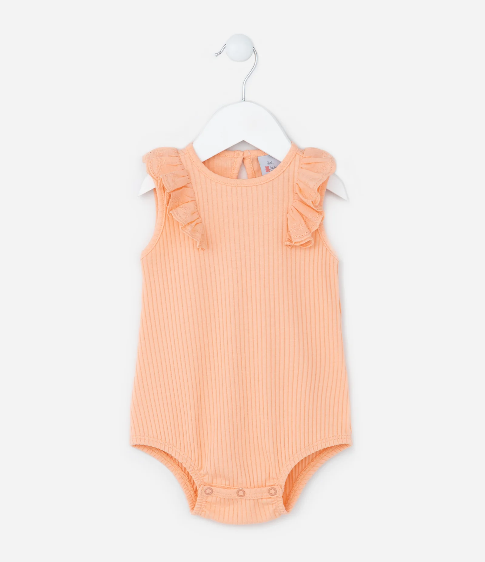 Body Infantil Canelado com Babado Broderie nas Cavas - Tam 0 a 18 meses Laranja 2