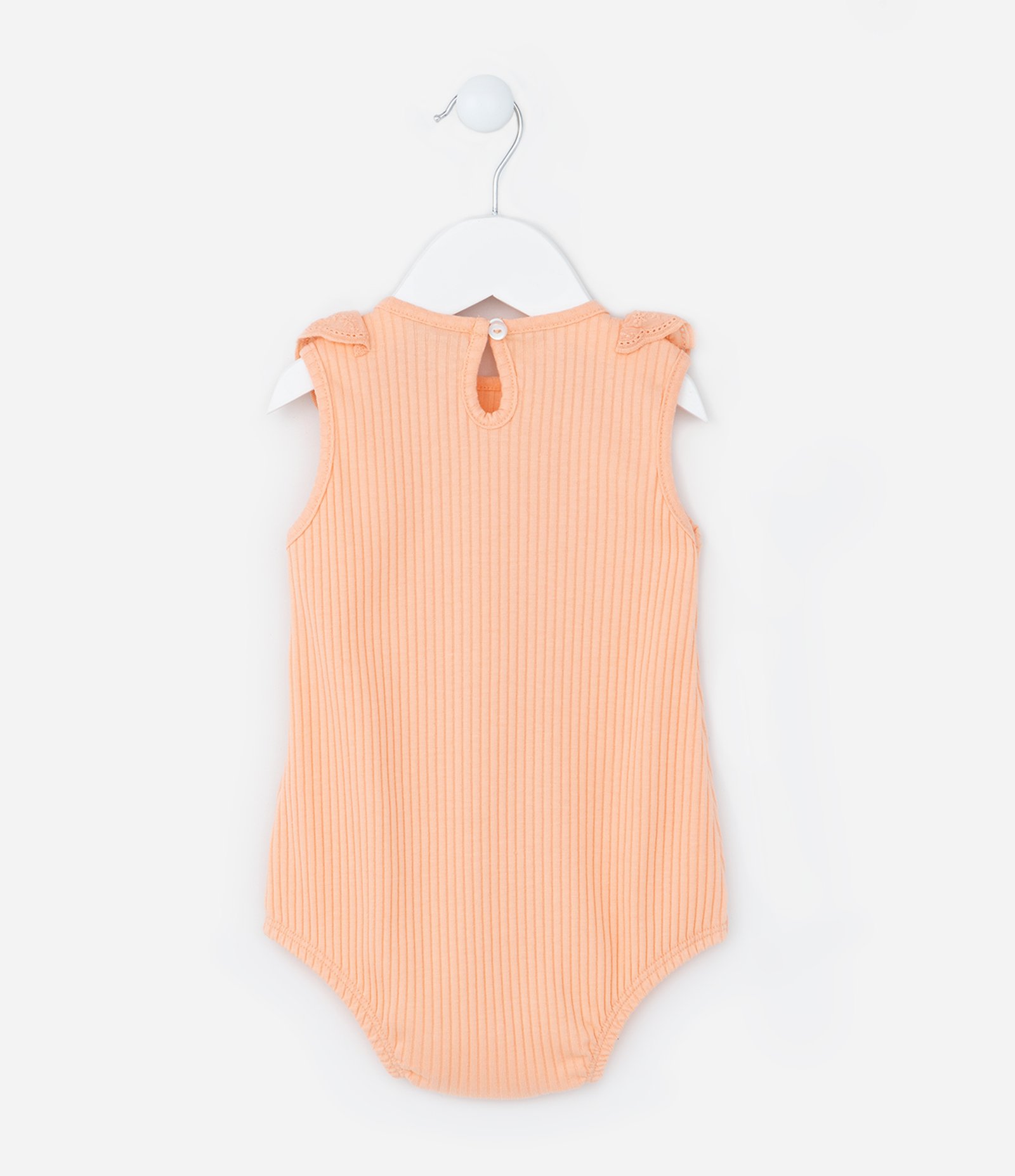 Body Infantil Canelado com Babado Broderie nas Cavas - Tam 0 a 18 meses Laranja 3