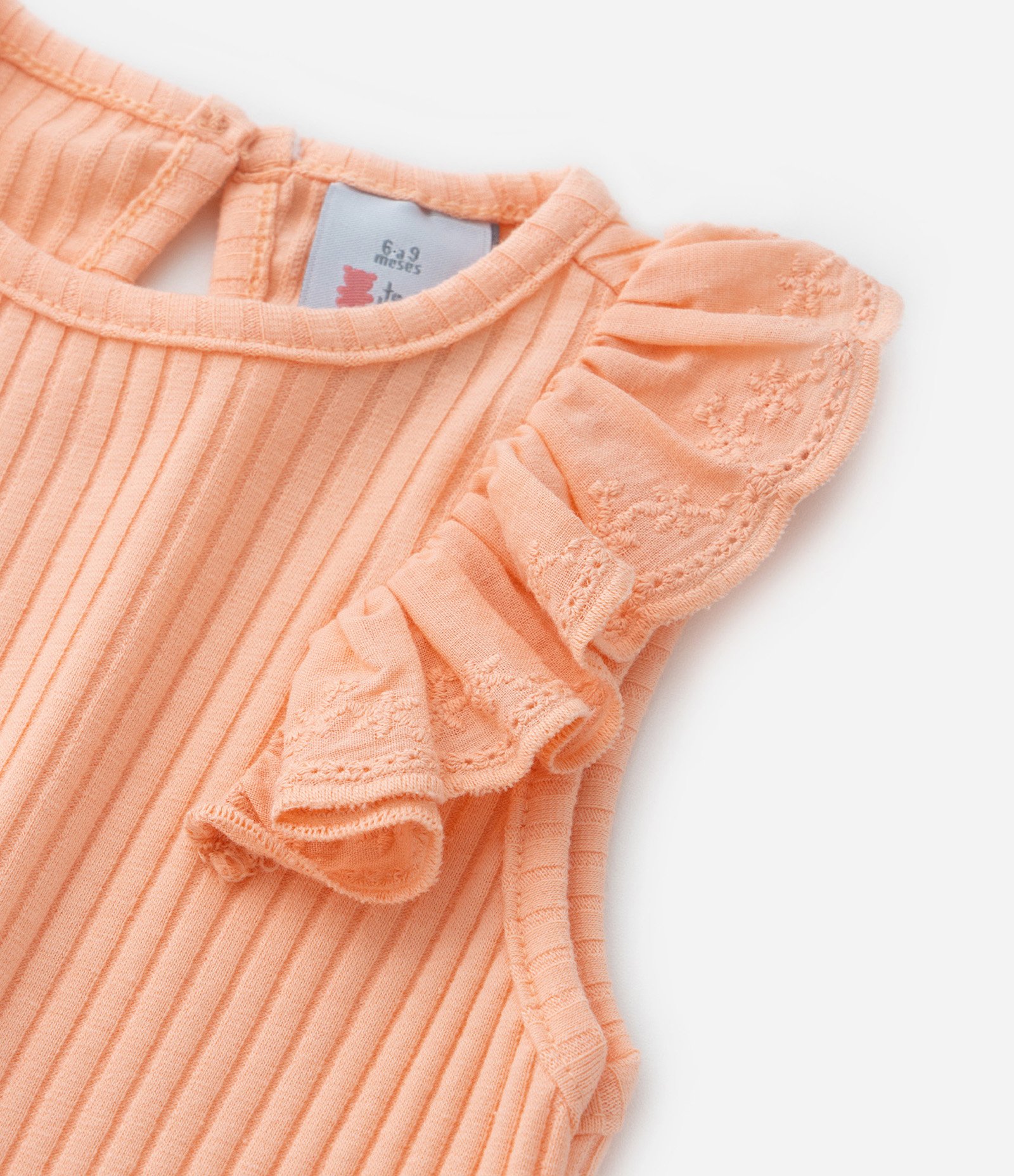 Body Infantil Canelado com Babado Broderie nas Cavas - Tam 0 a 18 meses Laranja 7