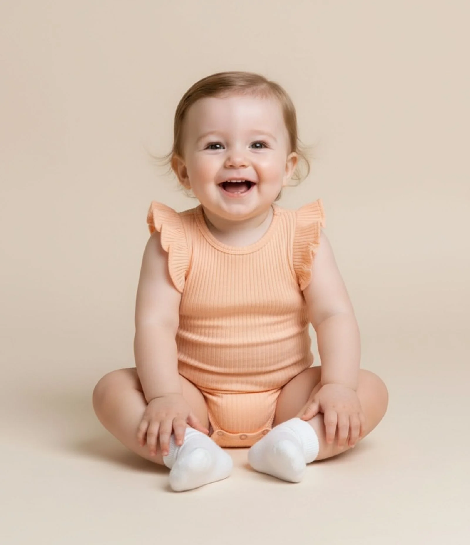 Body Infantil Canelado com Babado Broderie nas Cavas - Tam 0 a 18 meses Laranja 1