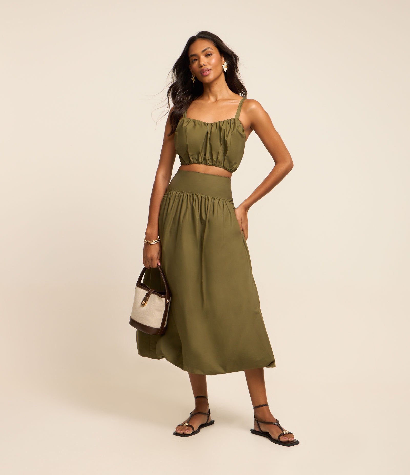 Blusa Cropped Franzida em Tricoline com Lastex Verde 3
