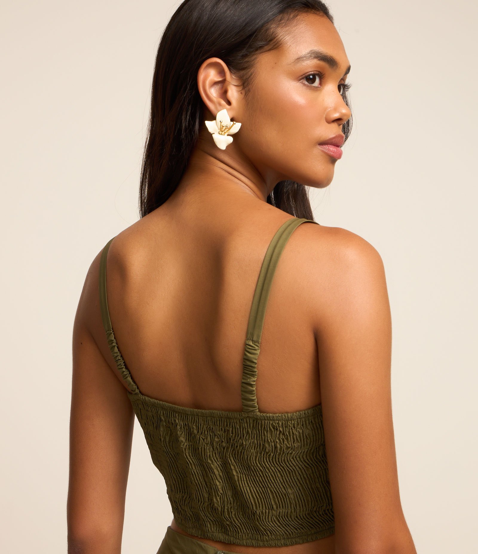 Blusa Cropped Franzida em Tricoline com Lastex Verde 4