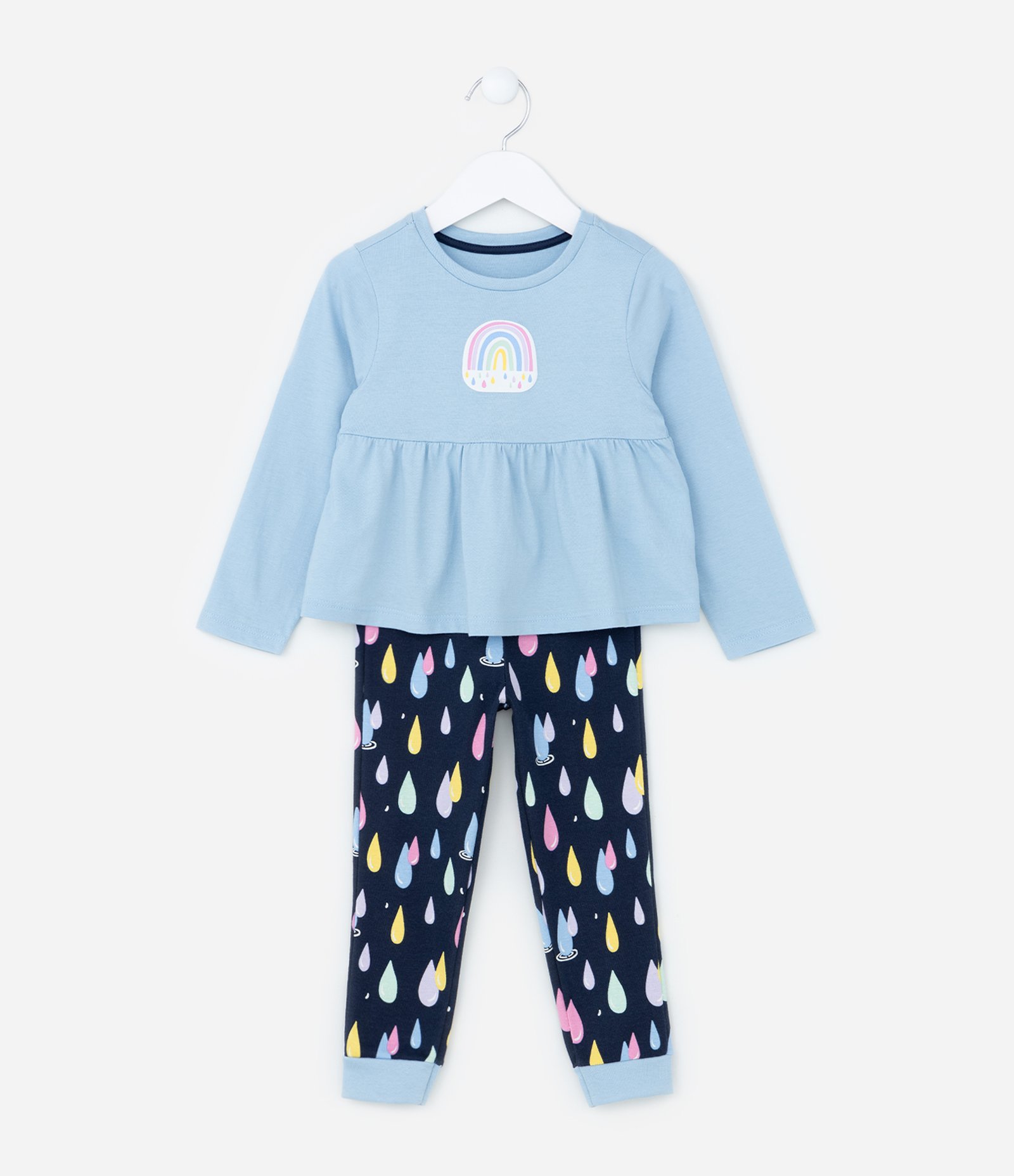 Pijama Infantil em Ribana com Estampa Arco-Íris - Tam 2 a 4 Anos Azul 1