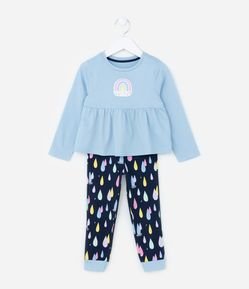 Pijama Infantil em Ribana com Estampa Arco-Íris - Tam 2 a 4 Anos