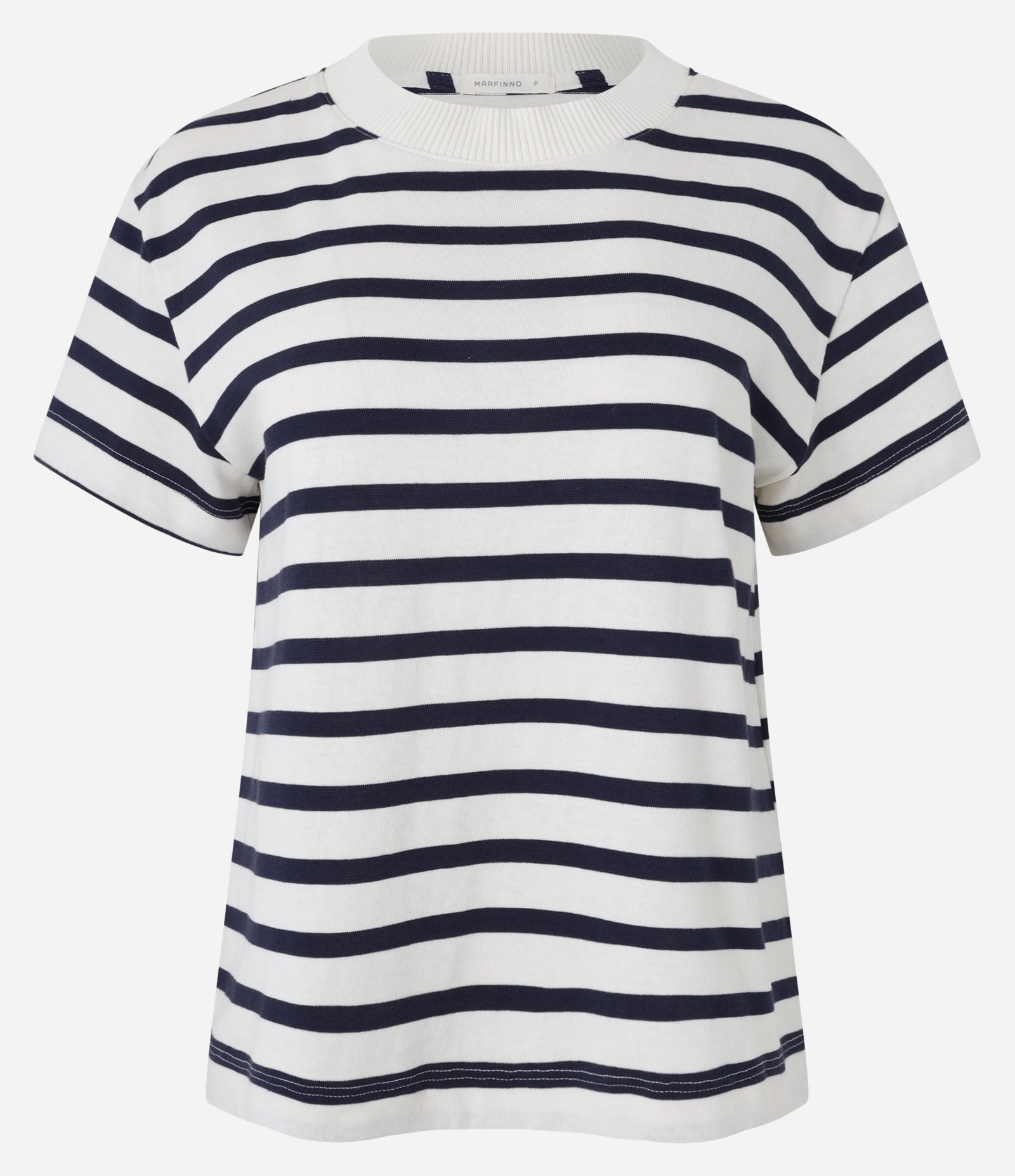 Camiseta Manga Curta em Algodão Com Listras Verticais e Gola Redonda Branco/Preto 1