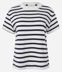 Camiseta Slim em Algodão Listrado com Gola Redonda