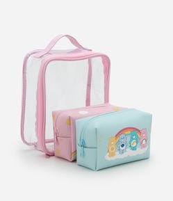 Kit 03 Necessaires em PU com Estampa Ursinhos Carinhosos