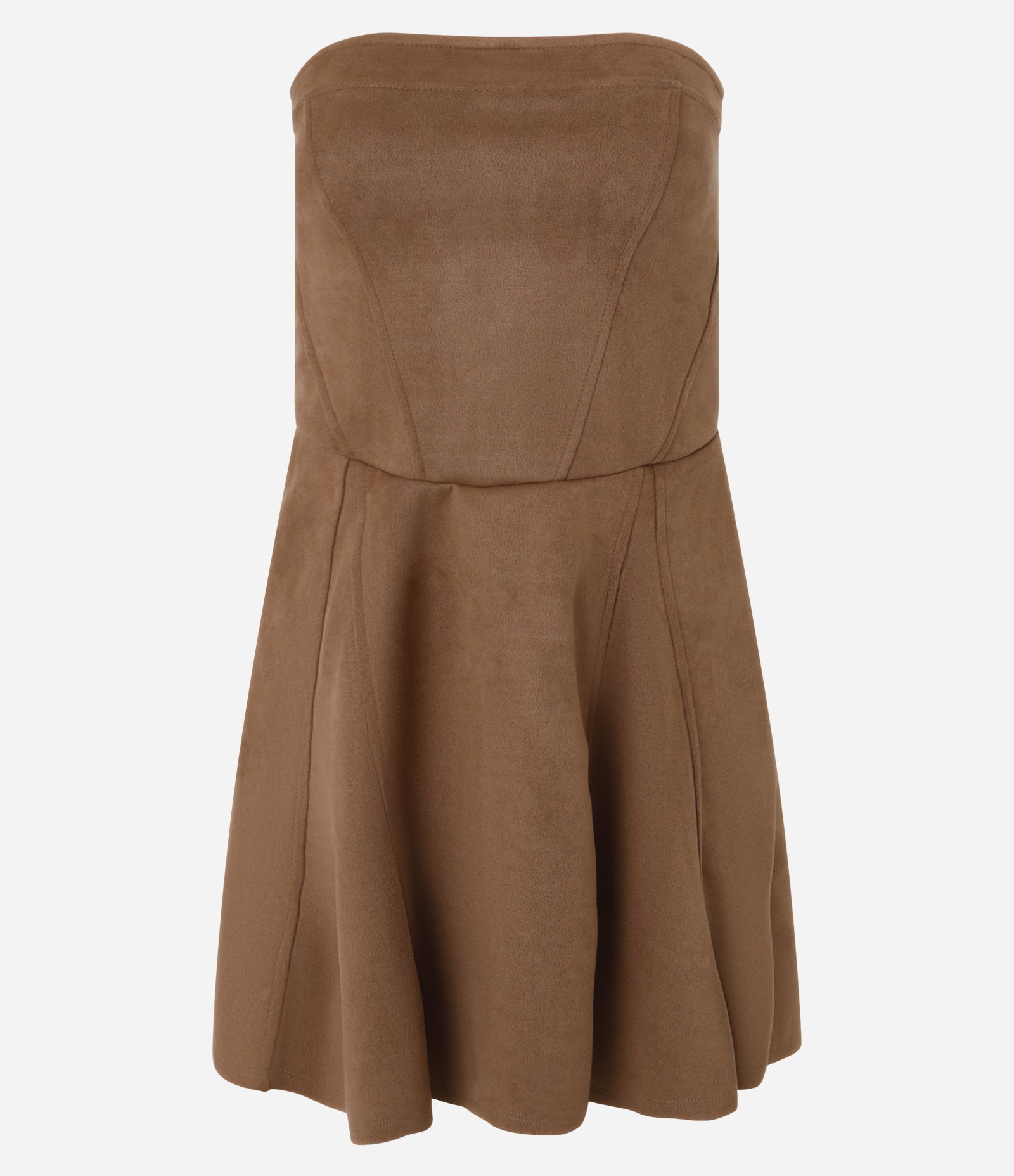 Vestido Curto em Suede Corsetado com Lastex Marrom 6
